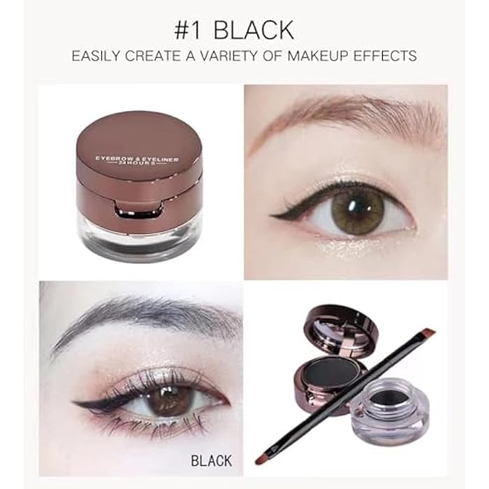 Gel Eyeliner Eyebrow Powder, Black and Brown Waterproof Smudgeproof Long Lasting Makeup Eyeliner Gel with Brush Mirror, 0.49 Ounce, Pack of 2 - Image 3
